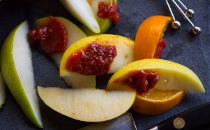 A great combination fruits and chilly pickle